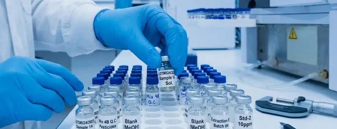 Samples undergoing laboratory analysis (HPLC quality control)