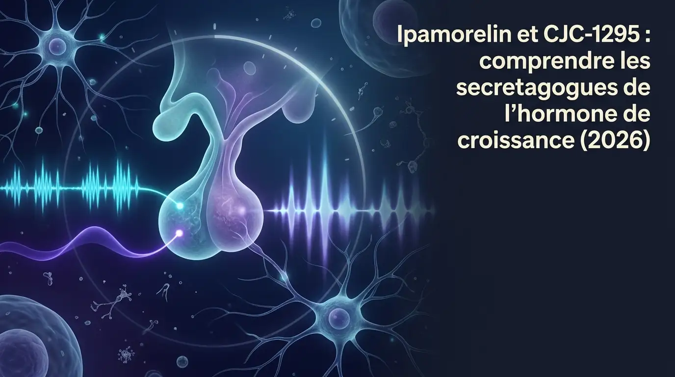Abstract laboratory illustration of pulsatile growth hormone secretion, navy and cyan waves and impulses on a light gridded background.